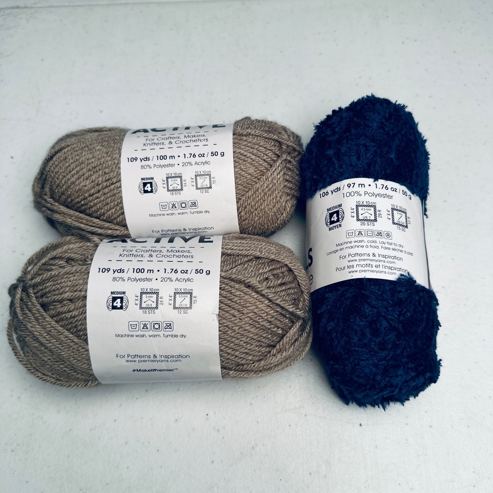 Premier Just Active Taupe & Just Yarn Plush Night Sky Bundle 3 Skeins - Picture 2 of 4